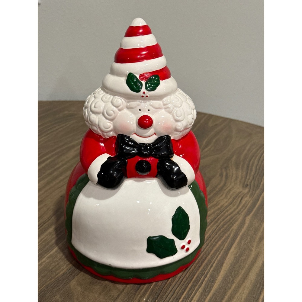 Mrs Claus Cookie Jar Christmas Decor Red White Ceramic 10in Canister w/ Box